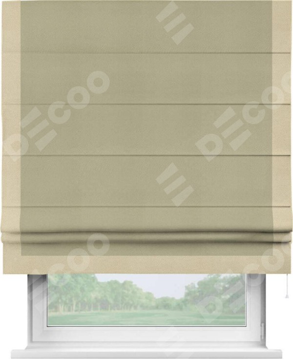 Римская штора «Кортин» с кантом Виктория, для проема, ткань блэкаут однотонный милано капучино