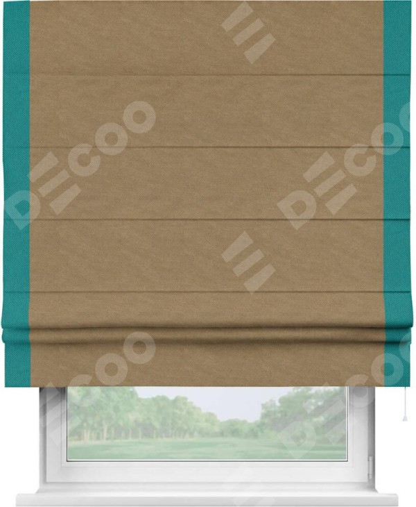 Римская штора «Кортин» с кантом Стрим Дуо, для проема, ткань лён димаут, коричневый