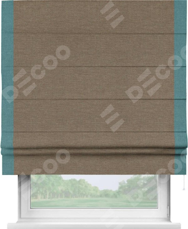 Римская штора «Кортин» с кантом Стрим Дуо, для проема, ткань лён светло-коричневый