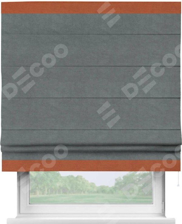 Римская штора «Кортин» с кантом Горизонт, для проема, ткань вельвет серый