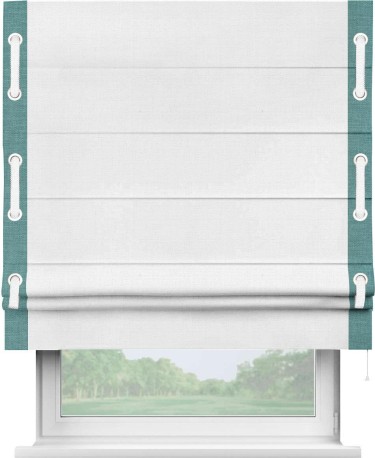 Римская штора «Кортин» с кантом Стрим Дуо (люверсы с пояском), для проема, ткань лён белый