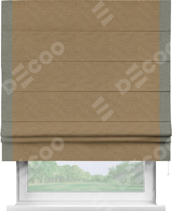 Римская штора «Кортин» с кантом Стрим Дуо, для проема, ткань лён димаут, коричневый