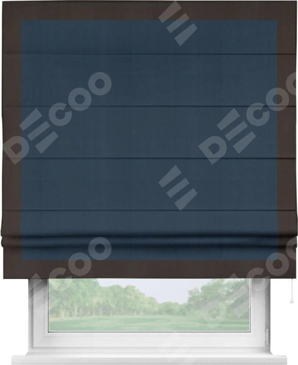 Римская штора «Кортин» с кантом Чесс, для проема, ткань блэкаут однотонный синий