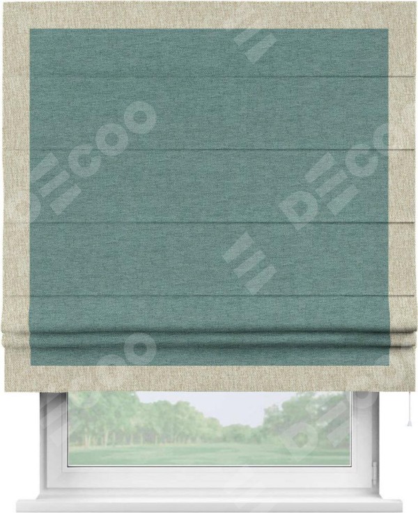 Римская штора «Кортин» с кантом Чесс, для проема, ткань стиф димаут бирюзовый