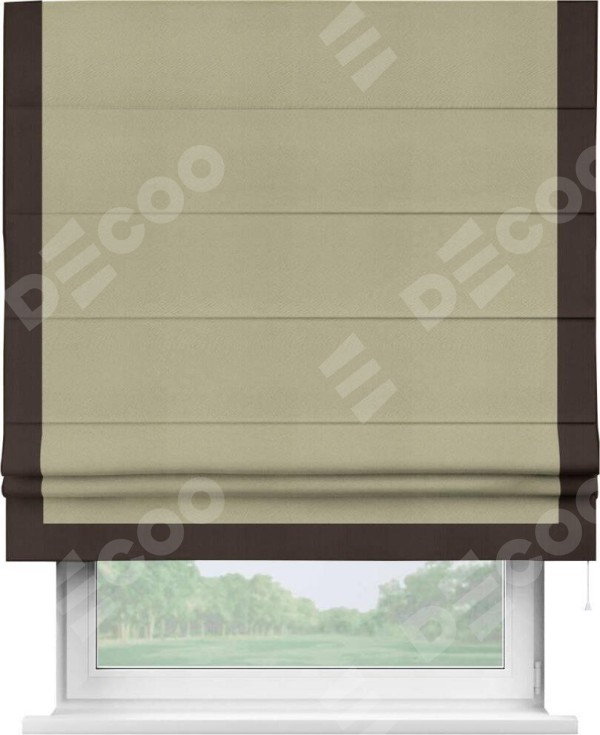 Римская штора «Кортин» с кантом Виктория, для проема, ткань блэкаут однотонный милано капучино