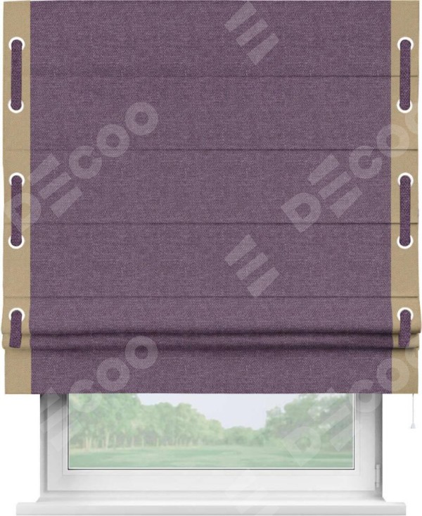 Римская штора «Кортин» с кантом Стрим Дуо (люверсы с пояском), для проема, ткань лён димаут, брусника