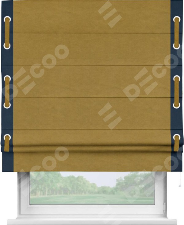 Римская штора «Кортин» с кантом Стрим Дуо (люверсы с пояском), для проема, ткань вельвет светло-коричневый