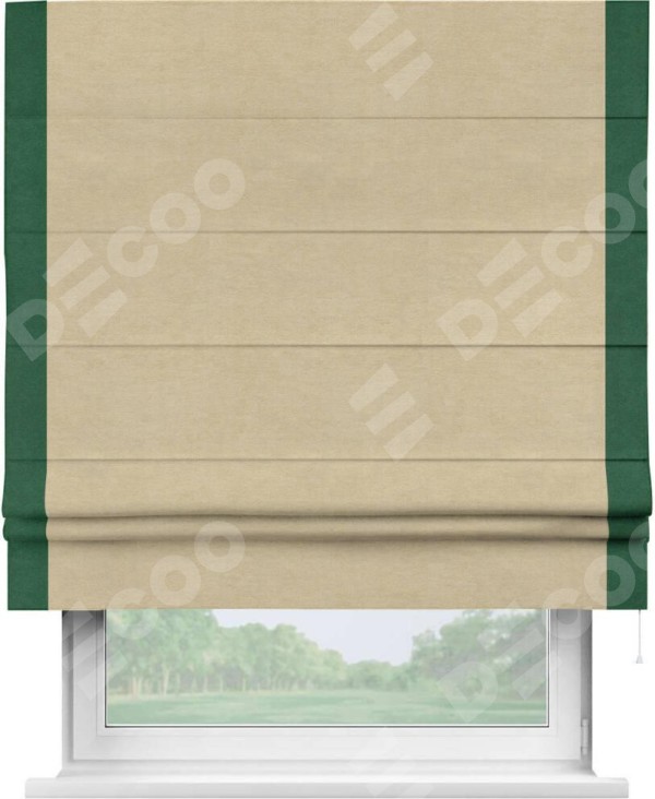 Римская штора «Кортин» с кантом Стрим Дуо, для проема, ткань вельвет бежевый