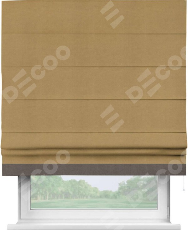 Римская штора «Кортин» с кантом Джестер, для проема, ткань вельвет горчица