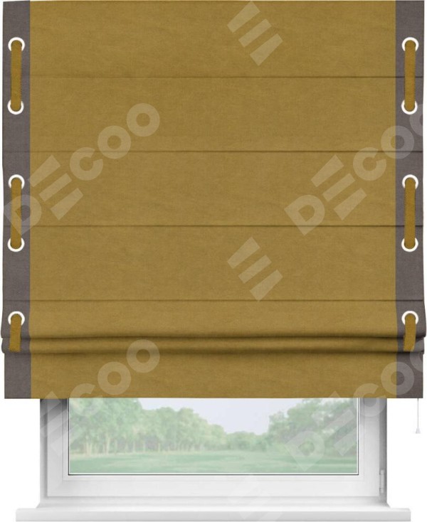 Римская штора «Кортин» с кантом Стрим Дуо (люверсы с пояском), для проема, ткань вельвет светло-коричневый