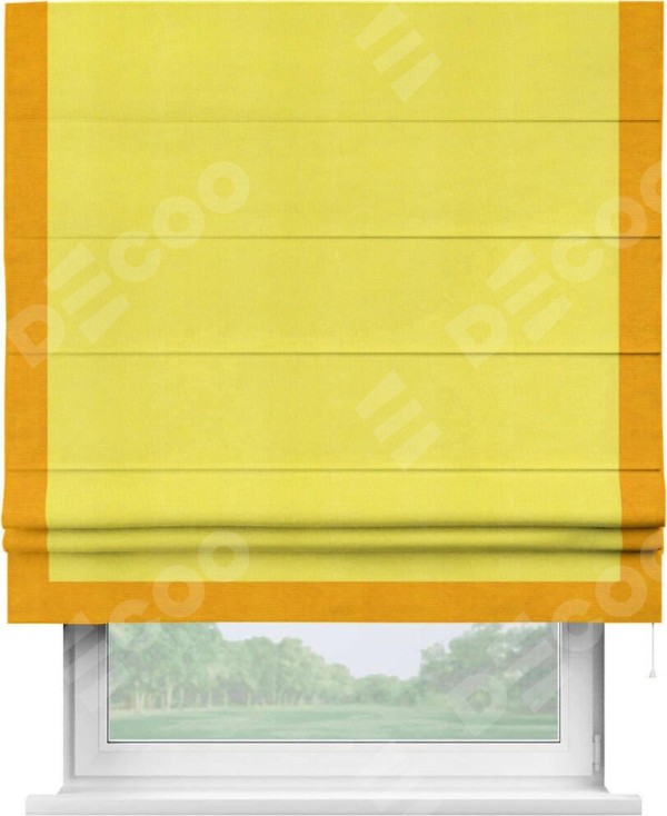 Римская штора «Кортин» с кантом Виктория, для проема, ткань вельвет cветло-желтый