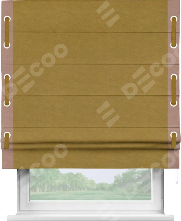 Римская штора «Кортин» с кантом Стрим Дуо (люверсы с пояском), для проема, ткань вельвет светло-коричневый