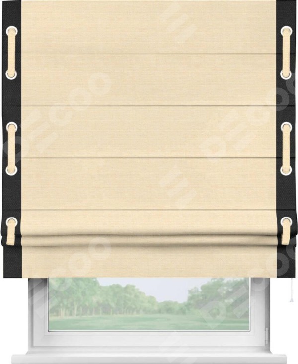 Римская штора «Кортин» с кантом Стрим Дуо (люверсы с пояском), для проема, лён, цвет бежевый