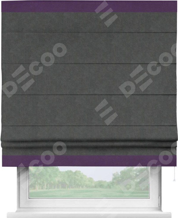 Римская штора «Кортин» с кантом Горизонт, для проема, ткань вельвет цвет тёмно-серый