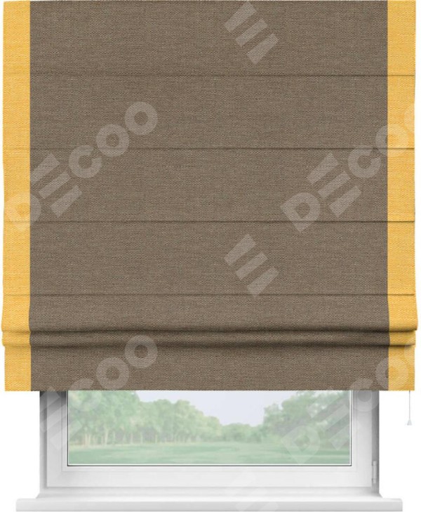 Римская штора «Кортин» с кантом Стрим Дуо, для проема, ткань лён светло-коричневый
