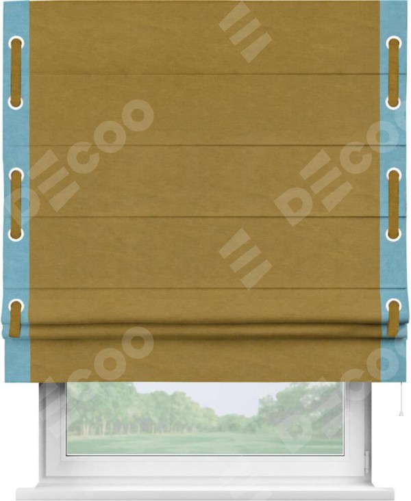 Римская штора «Кортин» с кантом Стрим Дуо (люверсы с пояском), для проема, ткань вельвет светло-коричневый