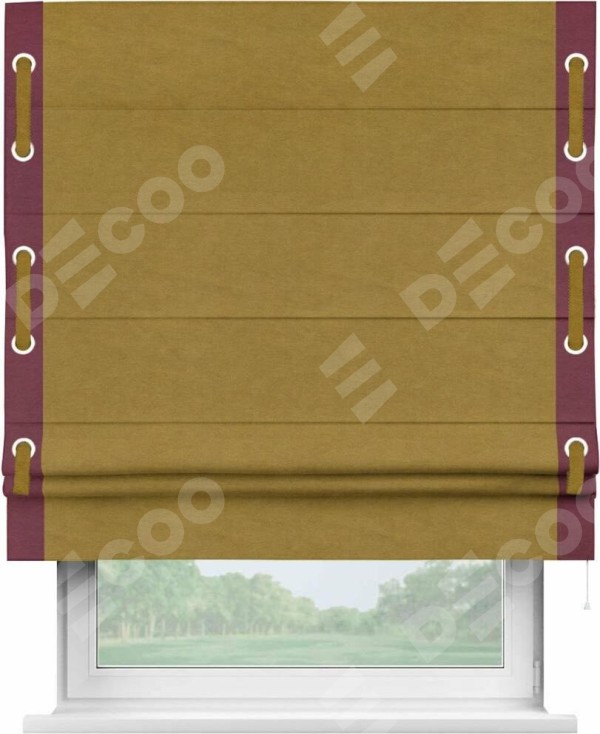 Римская штора «Кортин» с кантом Стрим Дуо (люверсы с пояском), для проема, ткань вельвет светло-коричневый