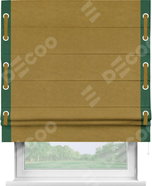 Римская штора «Кортин» с кантом Стрим Дуо (люверсы с пояском), для проема, ткань вельвет светло-коричневый