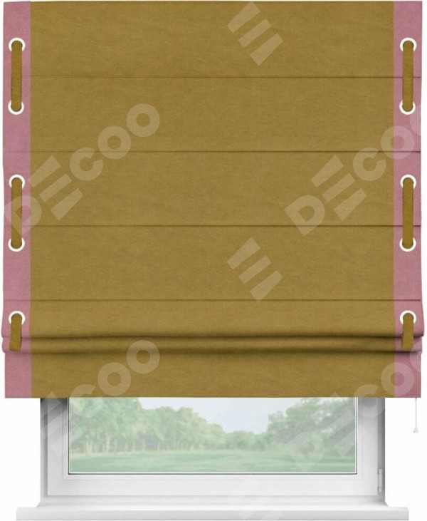 Римская штора «Кортин» с кантом Стрим Дуо (люверсы с пояском), для проема, ткань вельвет светло-коричневый