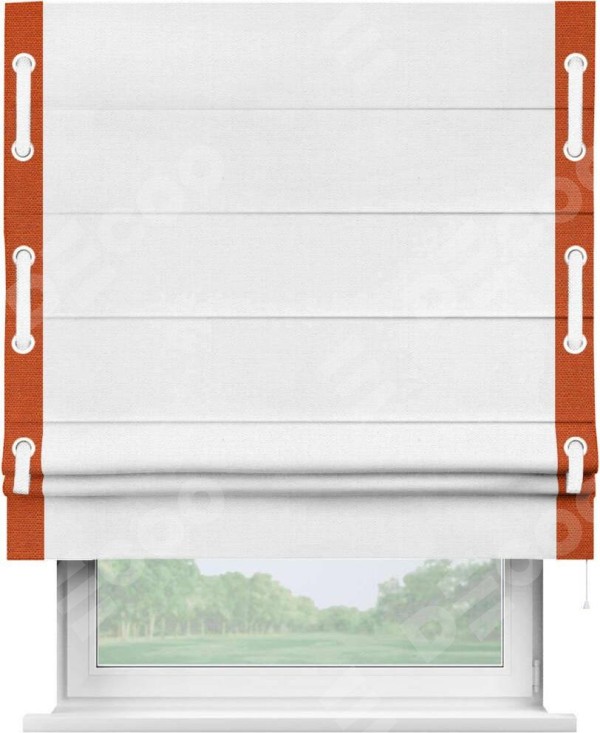 Римская штора «Кортин» с кантом Стрим Дуо (люверсы с пояском), для проема, ткань лён белый