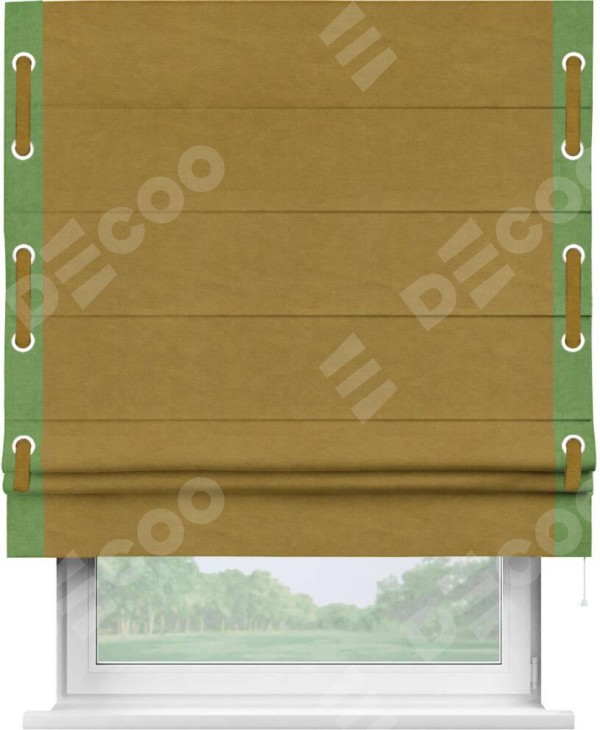 Римская штора «Кортин» с кантом Стрим Дуо (люверсы с пояском), для проема, ткань вельвет светло-коричневый