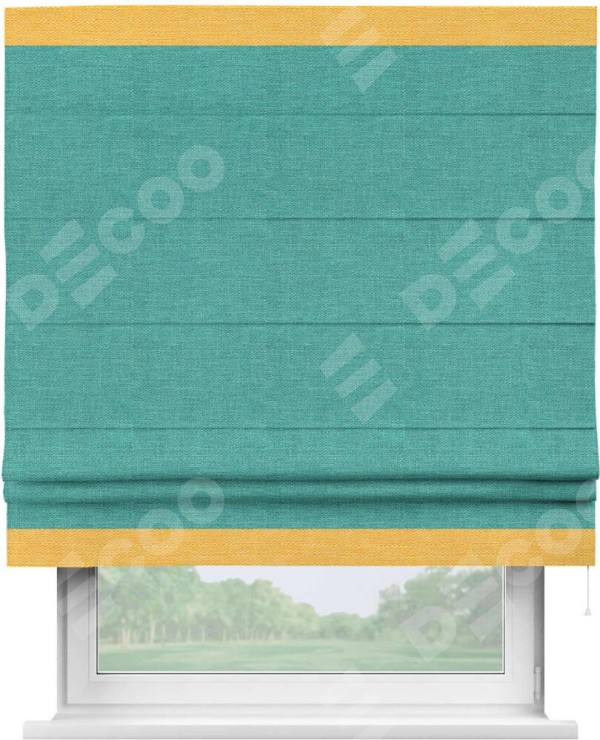 Римская штора «Кортин» с кантом Горизонт, для проема, ткань лён изумрудный