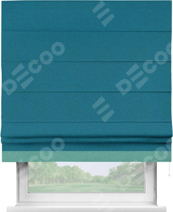 Римская штора «Кортин» с кантом Джестер, для проема, ткань лён димаут, светло-синий