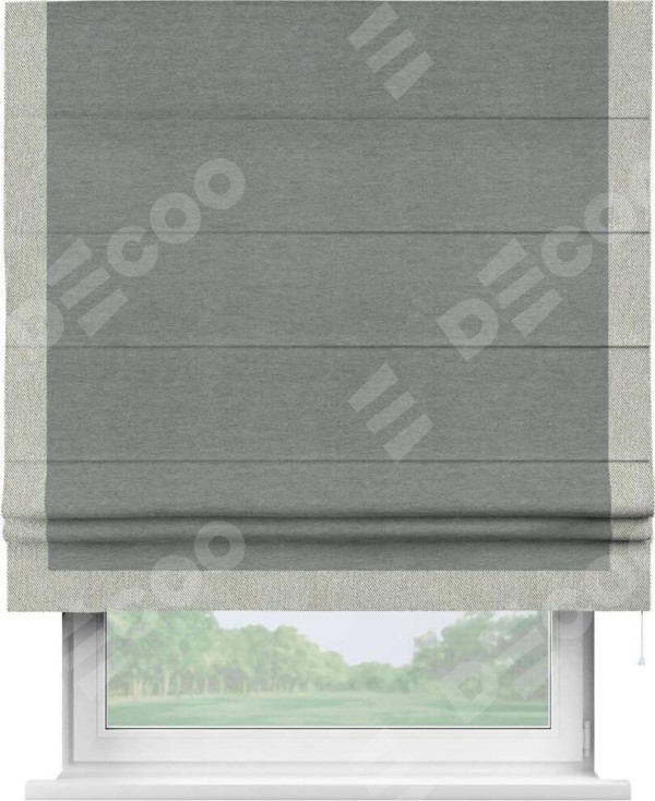 Римская штора «Кортин» с кантом Виктория, для проема, ткань твид блэкаут, серый