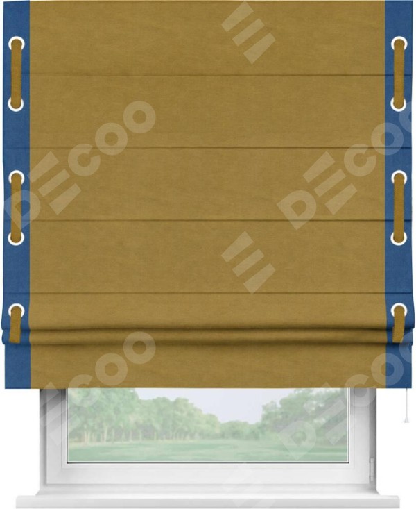 Римская штора «Кортин» с кантом Стрим Дуо (люверсы с пояском), для проема, ткань вельвет светло-коричневый