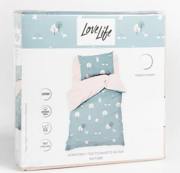 Постельное бельё 1.5сп LoveLife Nature 143х215 см, 150х214 см, 70х70 см-1 шт, 125г/м2 сатин