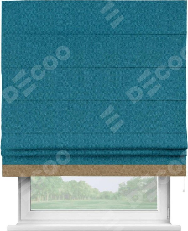 Римская штора «Кортин» с кантом Джестер, для проема, ткань лён димаут, светло-синий