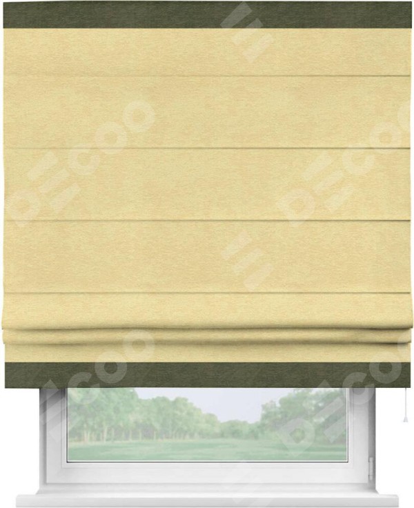 Римская штора «Кортин» с кантом Горизонт, для проема, ткань софт однотонный золотой