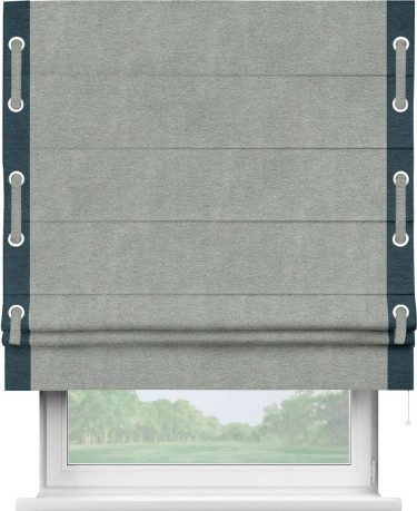 Римская штора «Кортин» с кантом Стрим Дуо (люверсы с пояском), для проема, ткань твид блэкаут, светло-серый