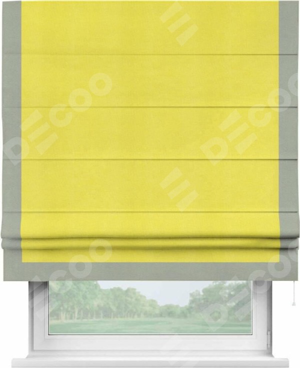 Римская штора «Кортин» с кантом Виктория, для проема, ткань вельвет cветло-желтый