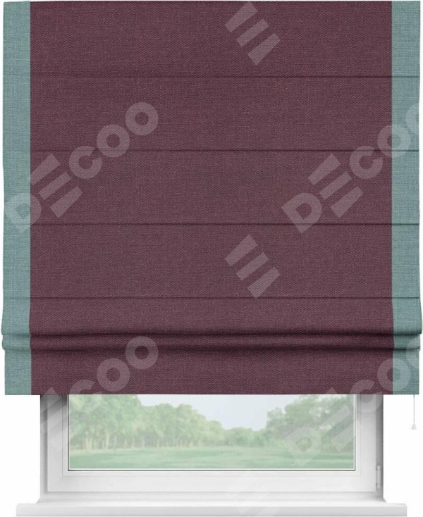 Римская штора «Кортин» с кантом Стрим Дуо, для проема, ткань лён фиолетовый