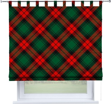 Римская штора на петлях «Красно-зелёная клетка»