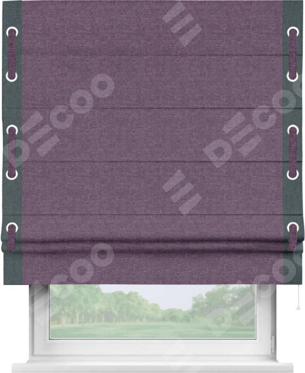 Римская штора «Кортин» с кантом Стрим Дуо (люверсы с пояском), для проема, ткань лён димаут, брусника