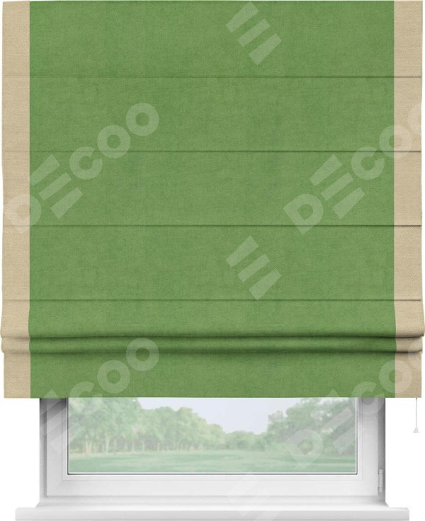 Римская штора «Кортин» с кантом Стрим Дуо, для проема, ткань вельвет салатовый