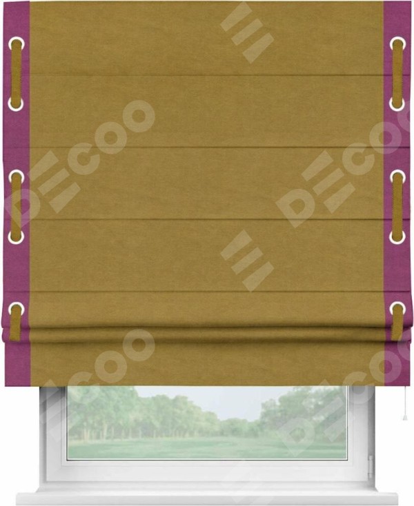 Римская штора «Кортин» с кантом Стрим Дуо (люверсы с пояском), для проема, ткань вельвет светло-коричневый