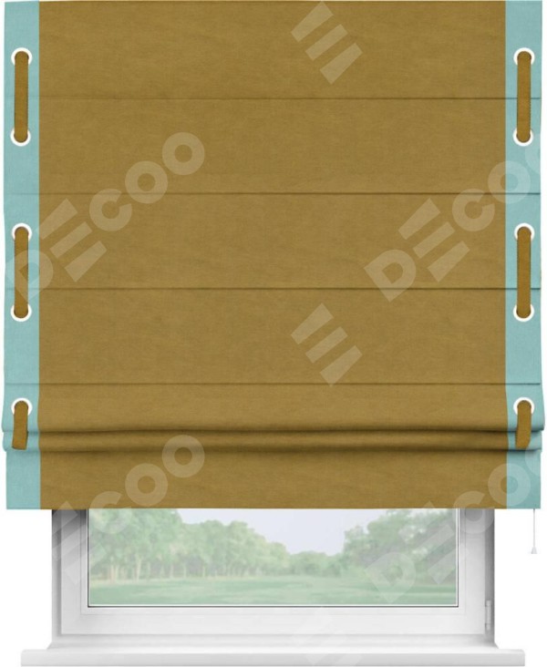 Римская штора «Кортин» с кантом Стрим Дуо (люверсы с пояском), для проема, ткань вельвет светло-коричневый