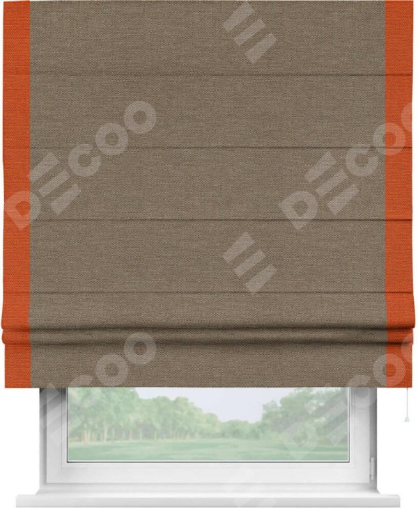 Римская штора «Кортин» с кантом Стрим Дуо, для проема, ткань лён светло-коричневый