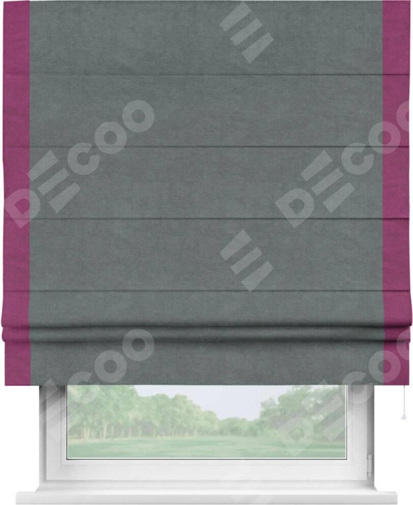 Римская штора «Кортин» с кантом Стрим Дуо, для проема, ткань вельвет серый