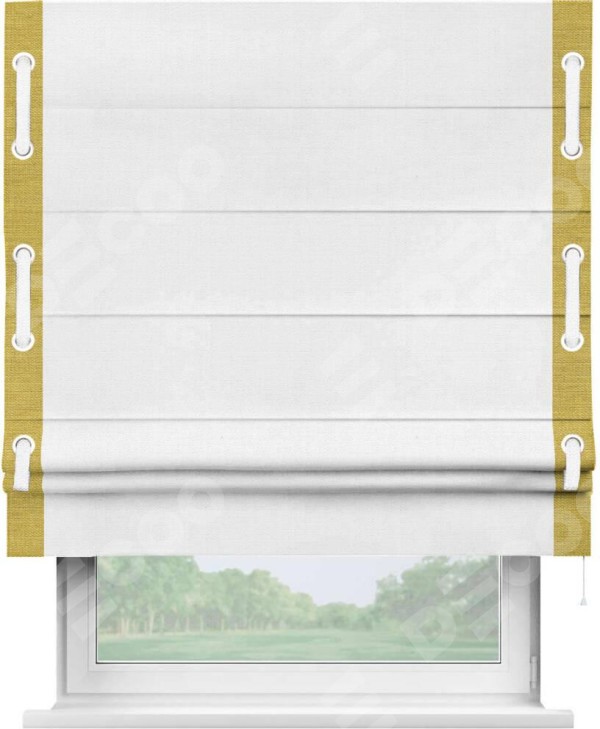 Римская штора «Кортин» с кантом Стрим Дуо (люверсы с пояском), для проема, ткань лён белый