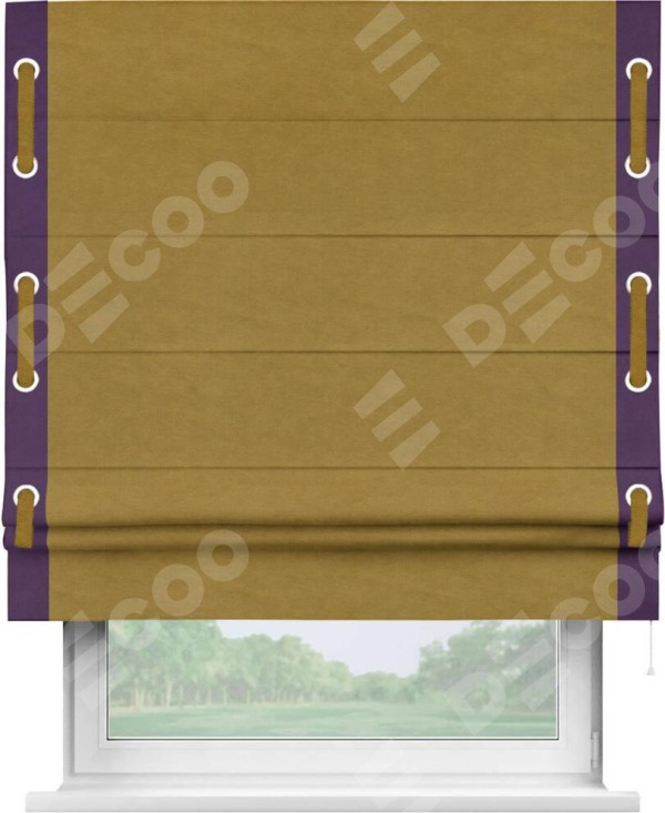 Римская штора «Кортин» с кантом Стрим Дуо (люверсы с пояском), для проема, ткань вельвет светло-коричневый