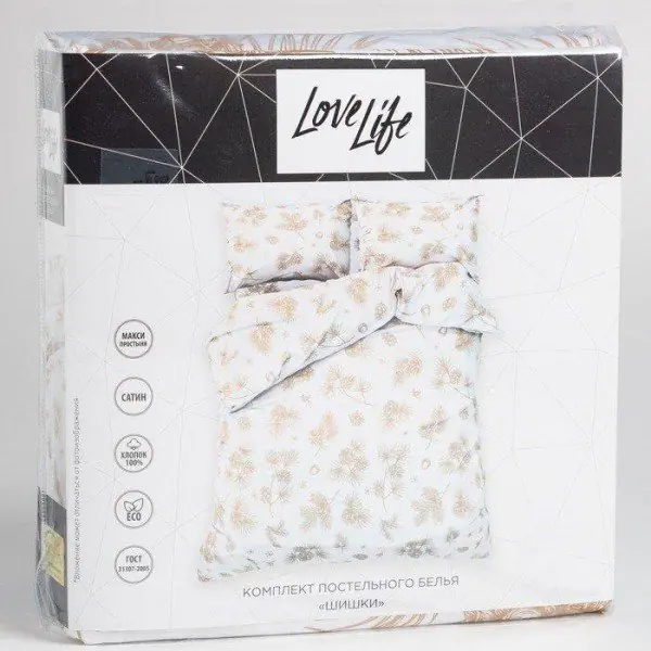 Постельное бельё LoveLife 2сп «Шишки» 175х215 см, 200х225 см, 50х70 см-2шт, 100%хлопок, сатин