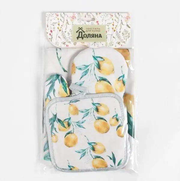 Кухонный набор Доляна Lemon, прихватка 17*17 см, рукавица 26*16 см, фартук 70*80 см 100% п/э