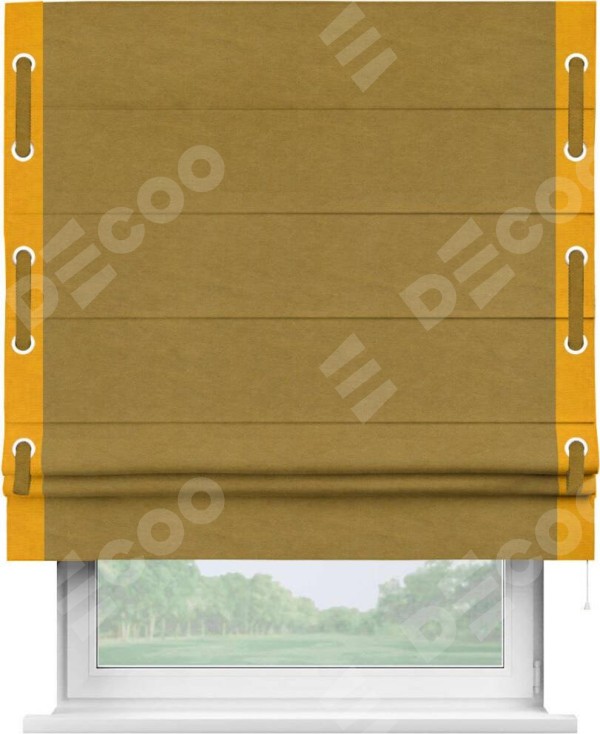 Римская штора «Кортин» с кантом Стрим Дуо (люверсы с пояском), для проема, ткань вельвет светло-коричневый