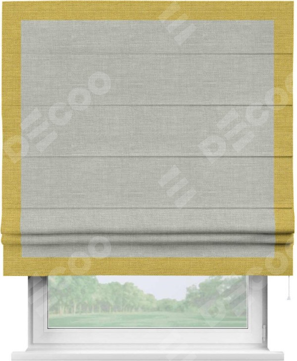 Римская штора «Кортин» с кантом Чесс, для проема, ткань лён серый