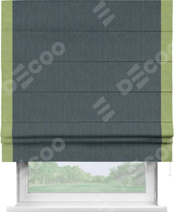 Римская штора «Кортин» с кантом Стрим Дуо, для проема, ткань лён димаут, серо-синий