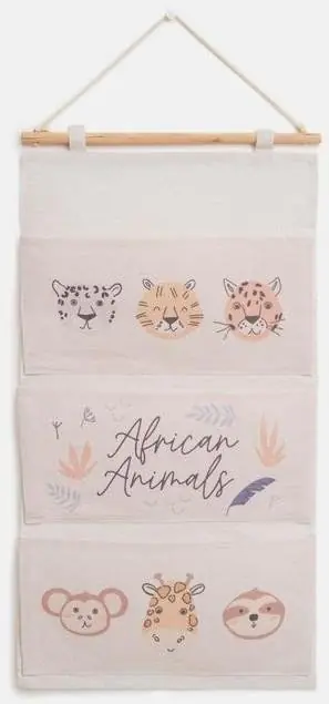 Кармашек текстильный Этель "African animals", 3 отделения, 34*63,5 см